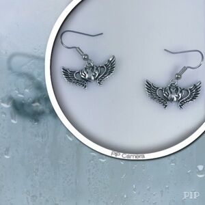 Pewter Flaming Heart Earrings